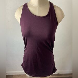 ATHLETA Racerback Ruched Sides Maroon Stripe Tank Top Sz S